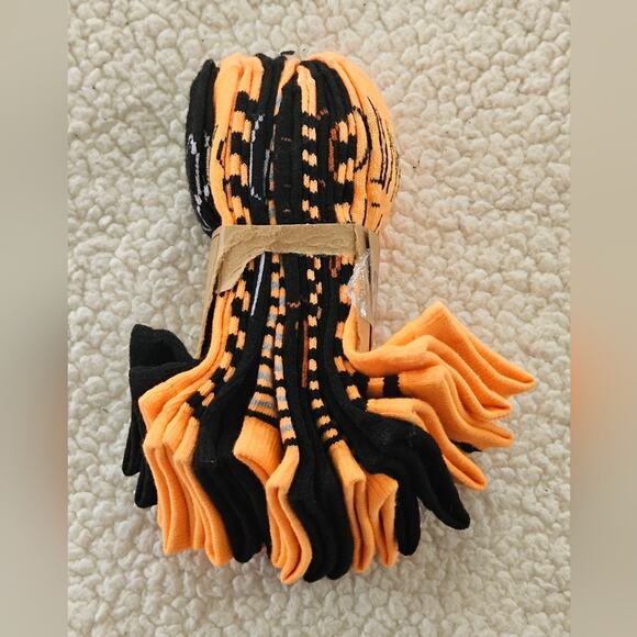 Rae Dunn Womens orange and black ankle socks pack of 10 pair size 5-10 - Picture 6 of 8